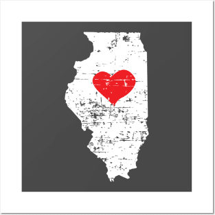 <3 Illinois Map Gift T Shirt for Men Women and Kids Posters and Art